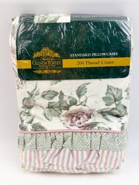Vtg Glynda Turley Cottagecore Floral Pillowcases Ruffle Shabby Chic Ivy Rose New